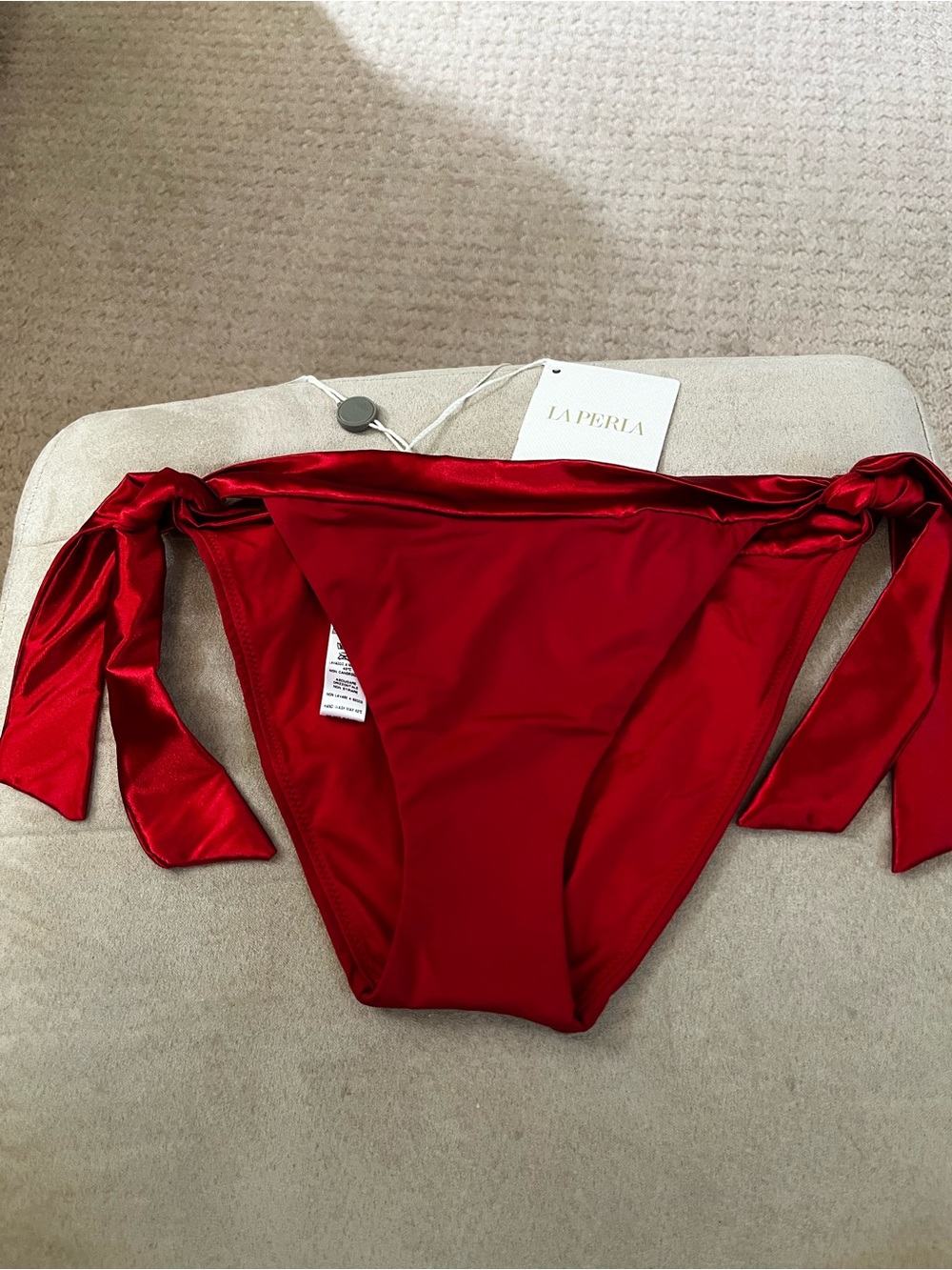 La Perla Red Satin Tie Bikini Bottom 10